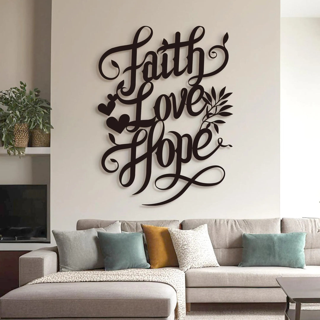 Christianartworkshop Faith Love Hope Script Metal Wall Decor with Heart & Leaf Accents - image 4