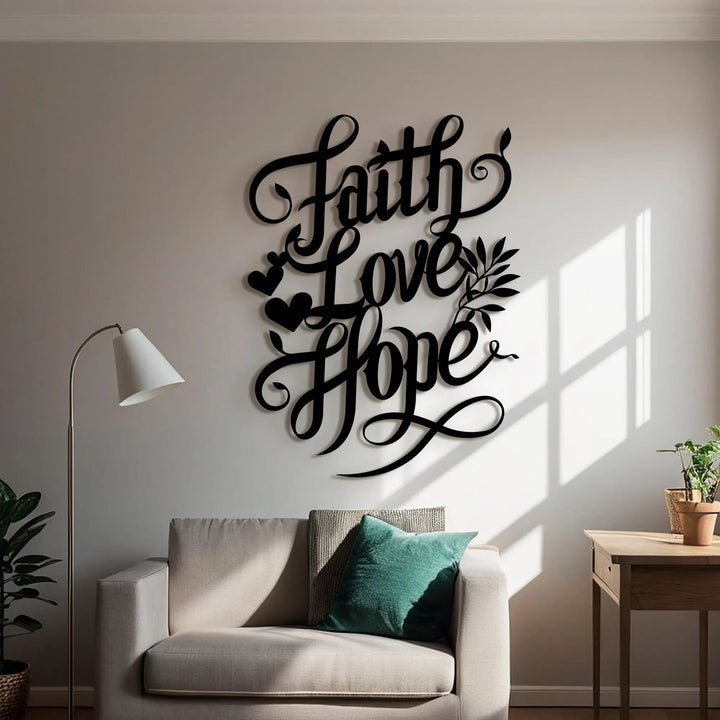 Christianartworkshop Faith Love Hope Script Metal Wall Decor with Heart & Leaf Accents - image 3