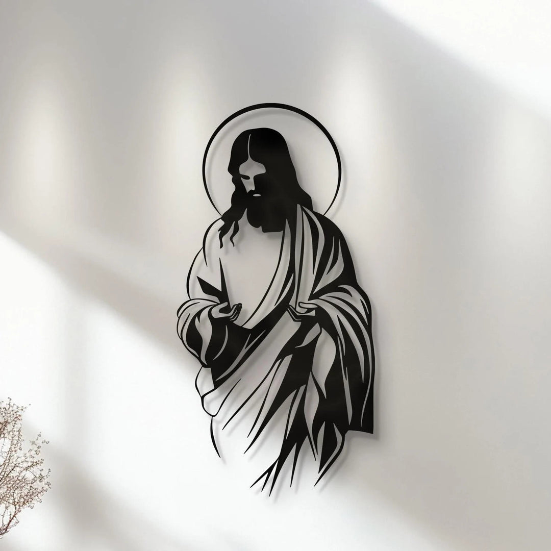 Christianartworkshop Jesus with Halo Silhouette Metal Wall Decor for Faithful Home - Black - 8.15"*15.74"/20.7*40cm - image 0
