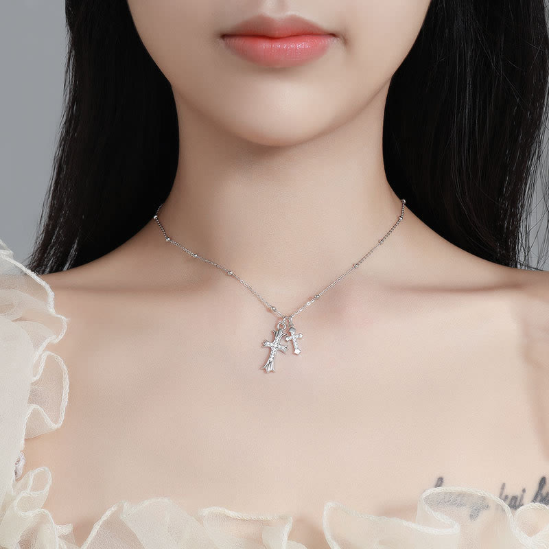 Christianartworkshop 925 Silver Double Cross Necklace: Faith - Inspired Sparkle - image 1