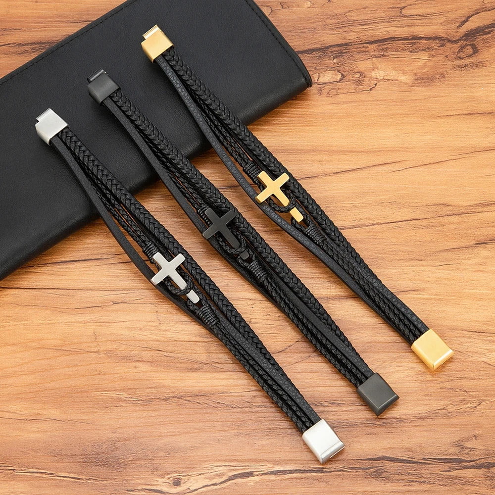 FREE Today: Tri - Color Stainless Steel Cross & Braided Leather Fashion Bracelet - image 10