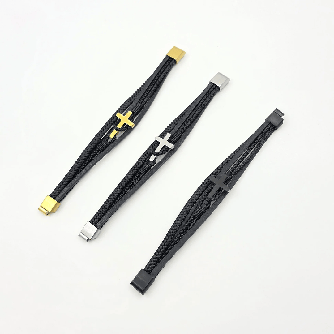 FREE Today: Tri - Color Stainless Steel Cross & Braided Leather Fashion Bracelet - image 10