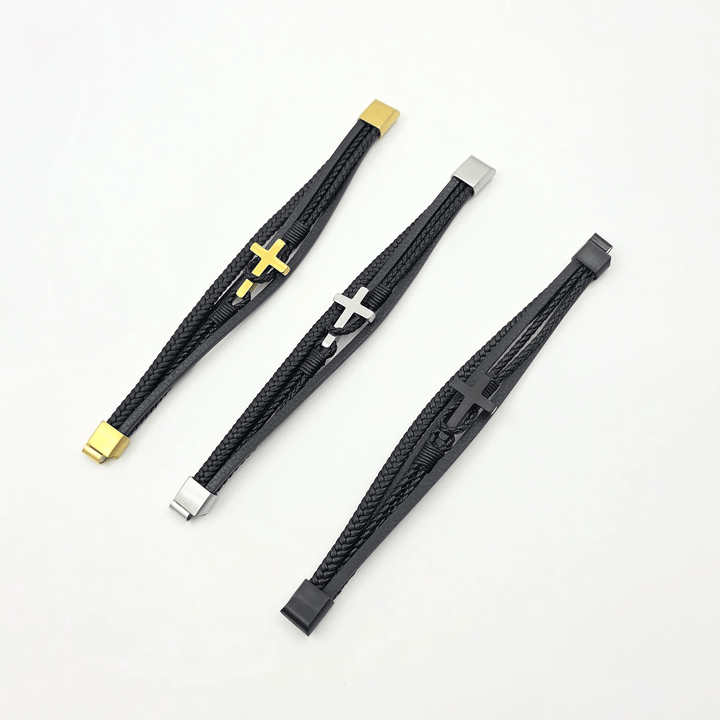 FREE Today: Tri - Color Stainless Steel Cross & Braided Leather Fashion Bracelet - image 10