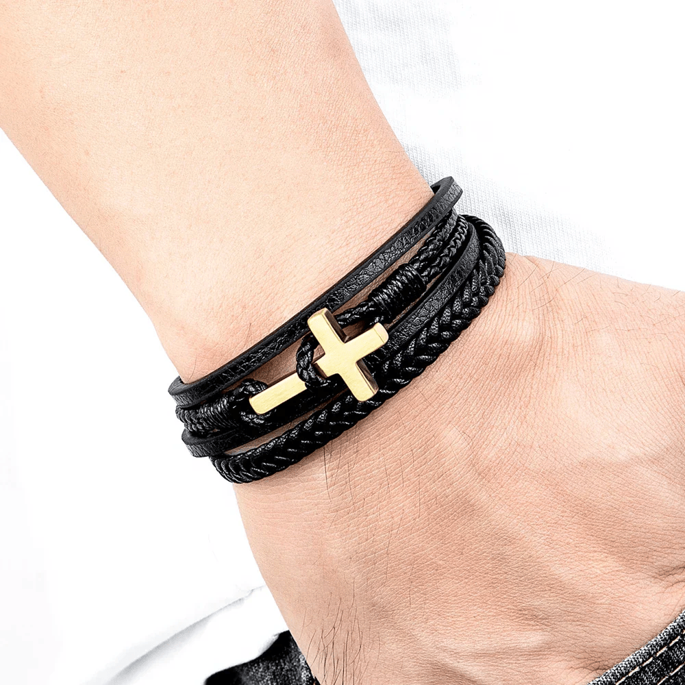 FREE Today: Tri - Color Stainless Steel Cross & Braided Leather Fashion Bracelet - image 7
