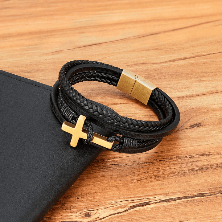 FREE Today: Tri - Color Stainless Steel Cross & Braided Leather Fashion Bracelet - image 8