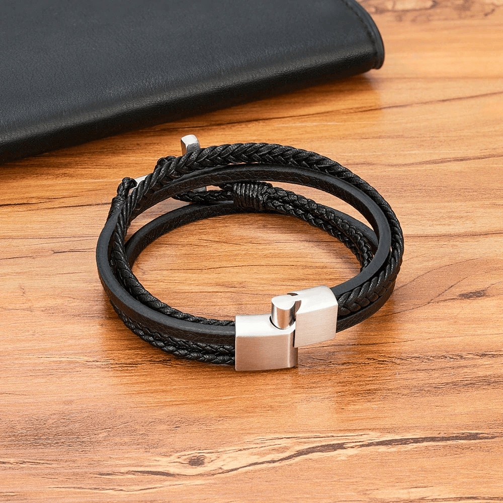 Christianartworkshop Tri - Color Stainless Steel Cross & Braided Leather Fashion Bracelet - image 5