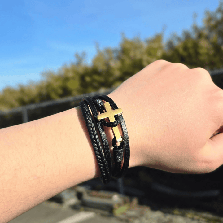 FREE Today: Tri - Color Stainless Steel Cross & Braided Leather Fashion Bracelet - image 6