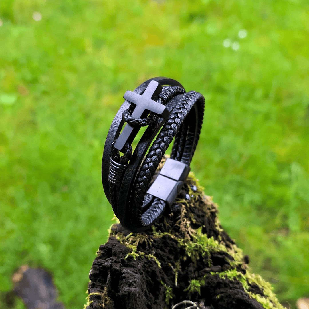 FREE Today: Tri - Color Stainless Steel Cross & Braided Leather Fashion Bracelet - image 4