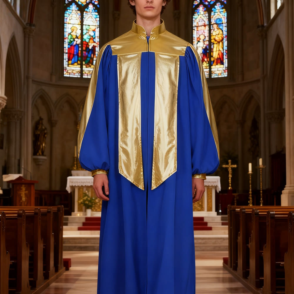Christianartworkshop Golden-Embellished Clergy Robe: 7 Colors for Liturgical Elegance - Blue - 3XL - image 0