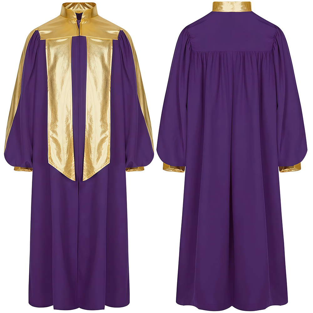 Christianartworkshop Golden-Embellished Clergy Robe: 7 Colors for Liturgical Elegance - Purple - 2XL - image 11