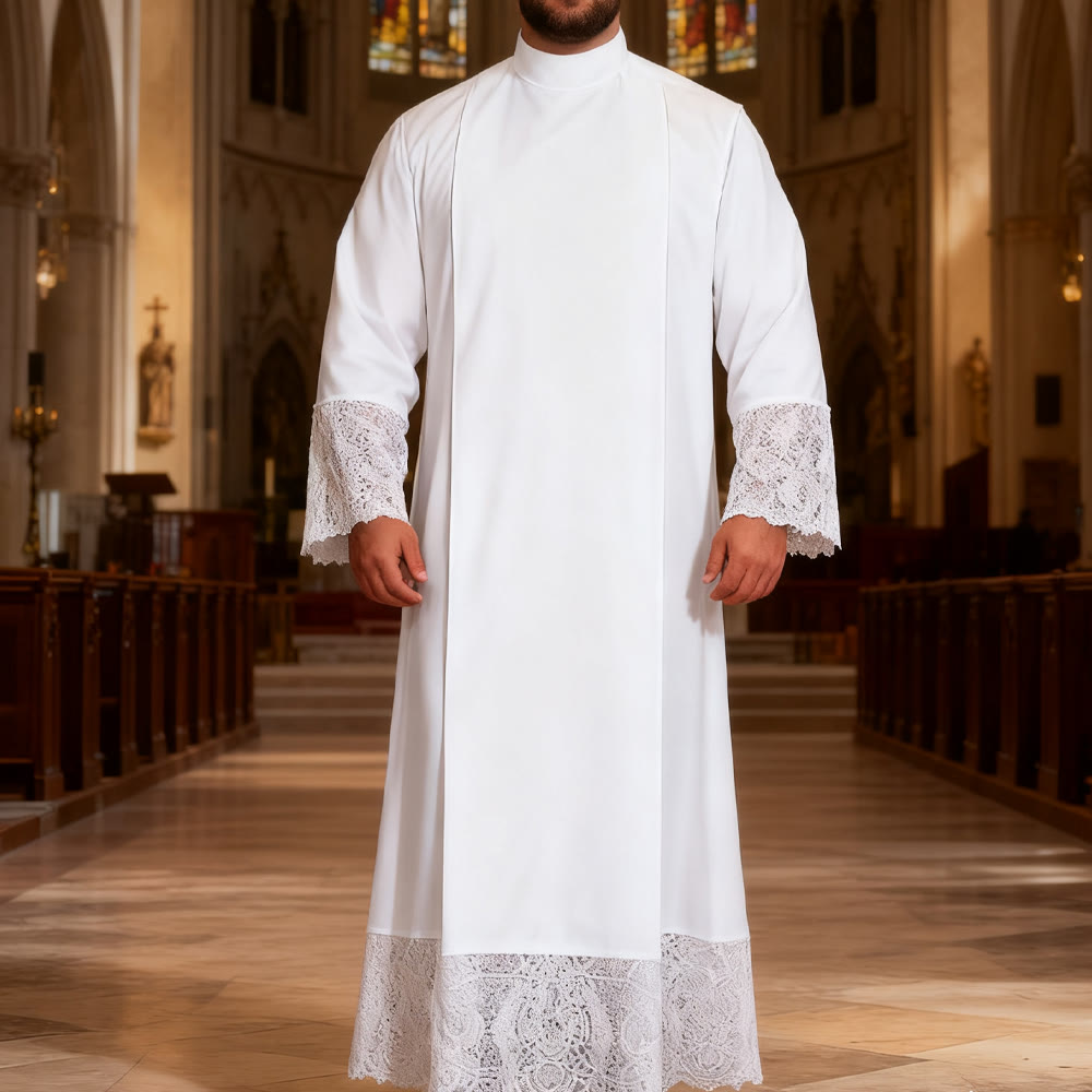 Christianartworkshop Multi - Style White Clergy Robes: Ideal for Church Worship & Rituals - With White Wide Lace - 2XL - image 15