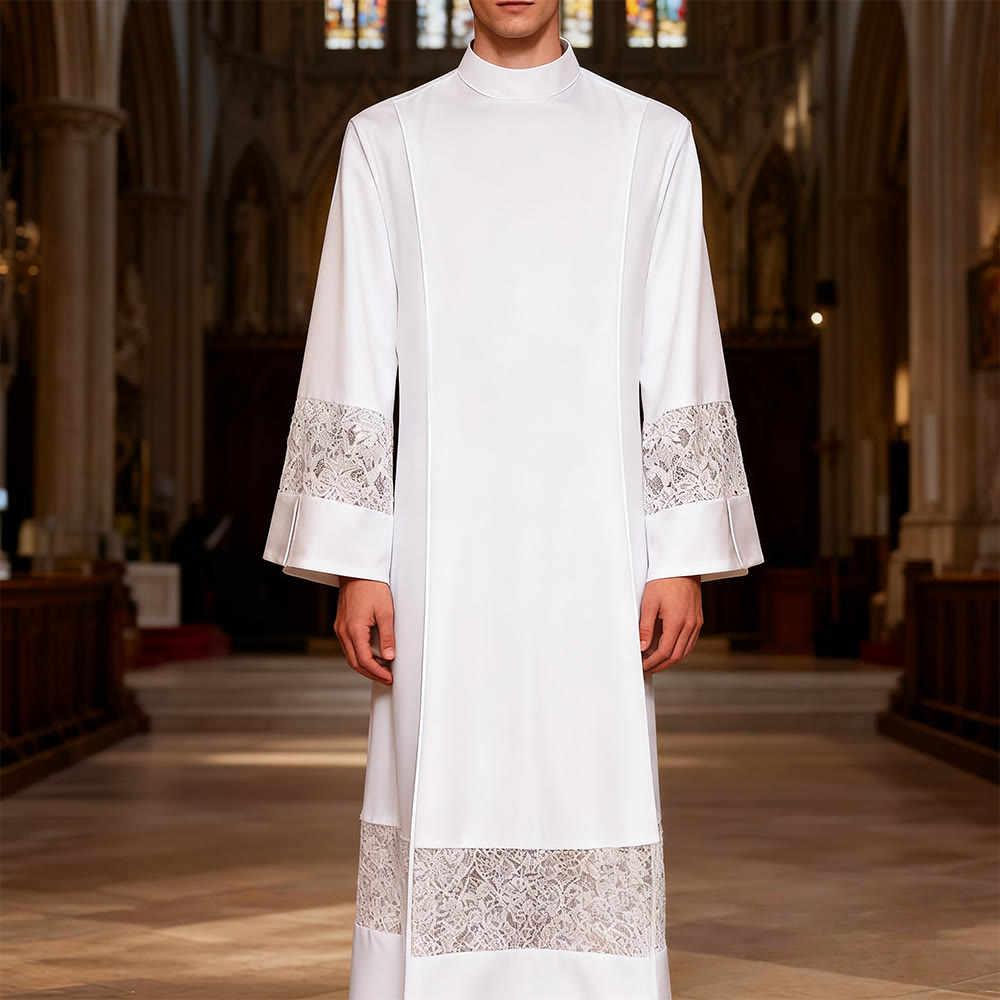 Christianartworkshop Multi - Style White Clergy Robes: Ideal for Church Worship & Rituals - With White Translucent Lace - 2XL - image 7