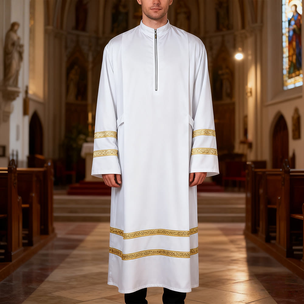 Christianartworkshop Multi - Style White Clergy Robes: Ideal for Church Worship & Rituals - With Golden Stripes - 2XL - image 10