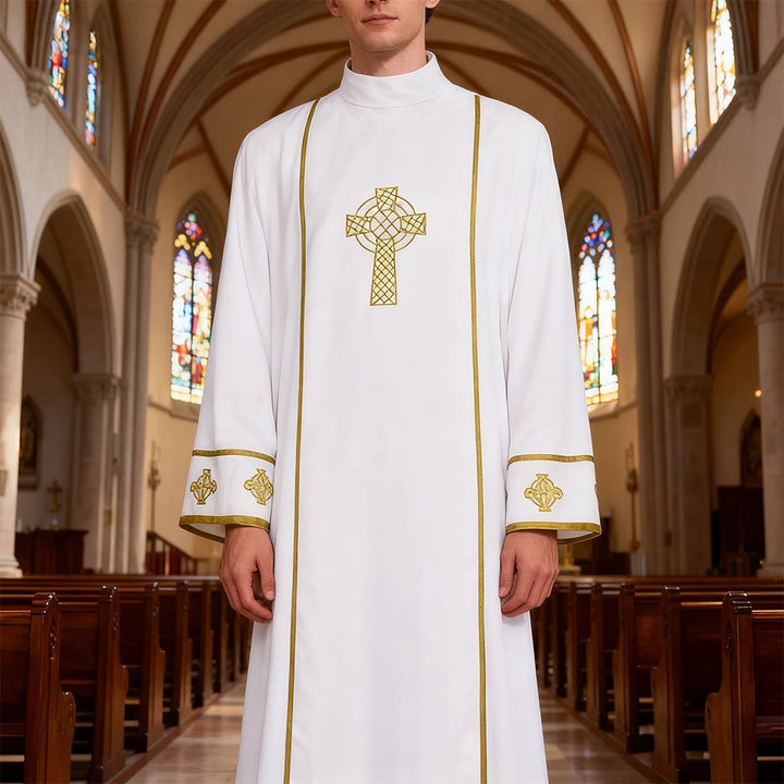 Christianartworkshop Multi - Style White Clergy Robes: Ideal for Church Worship & Rituals - With Golden Cross - 2XL - image 0