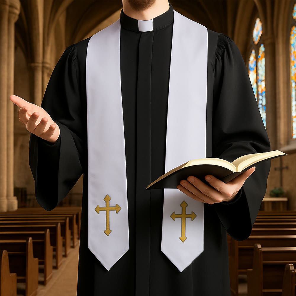 Christianartworkshop Elegant Black & White Clergy Robes: Golden Cross Detail - image 1