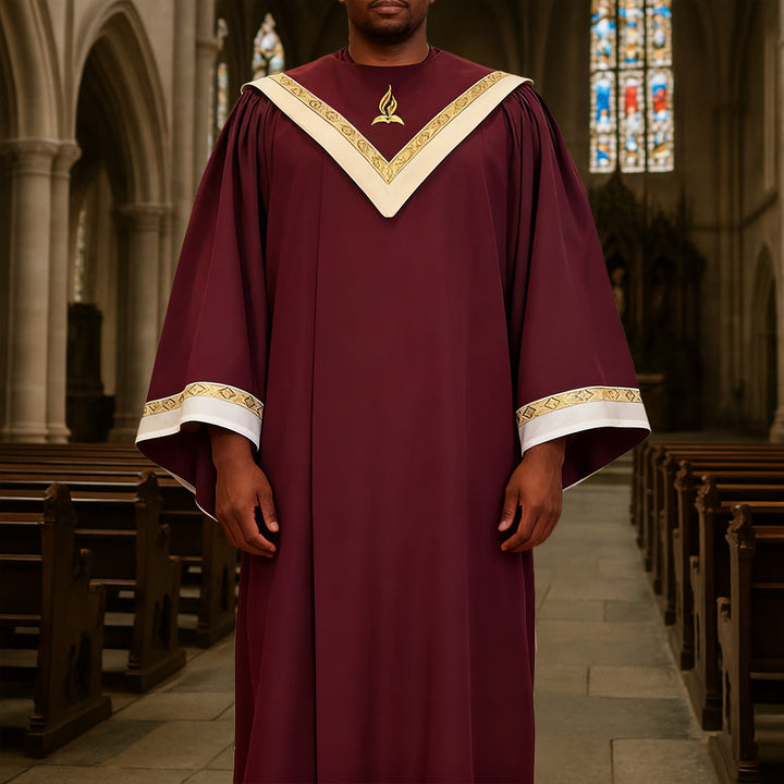 Christianartworkshop Burgundy Clergy Robe with Golden Holy Spirit Detail & V-Collar Design - image 2