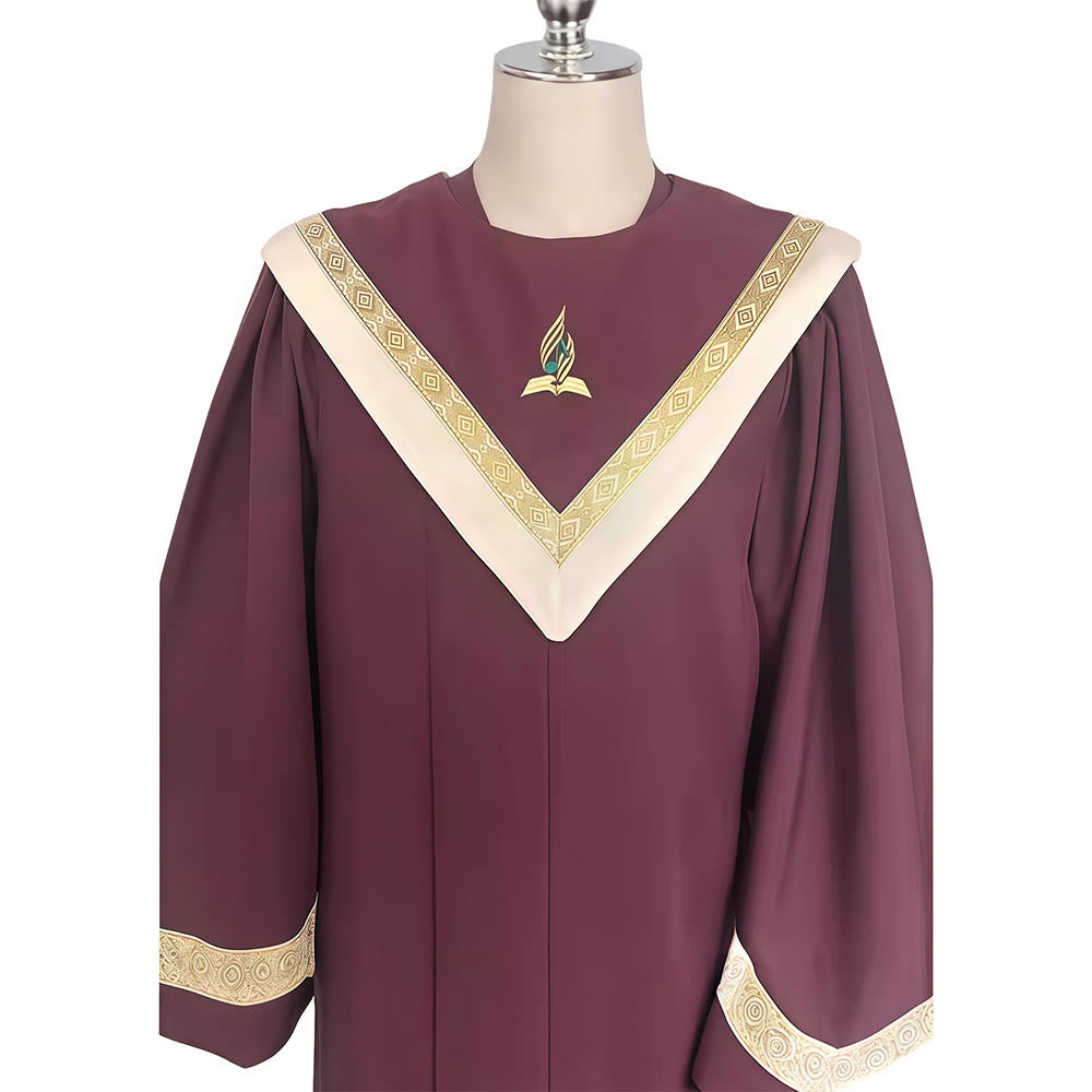 Christianartworkshop Burgundy Clergy Robe with Golden Holy Spirit Detail & V-Collar Design - image 8