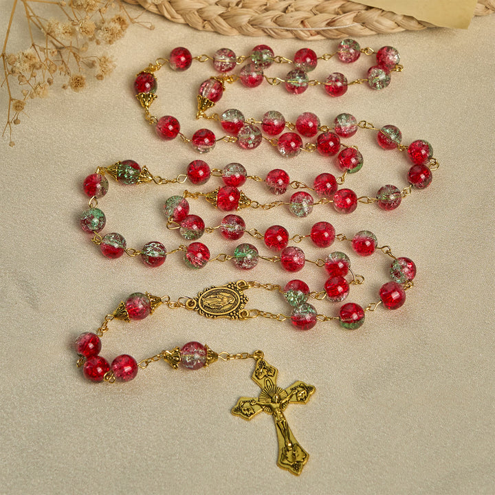 Christianartworkshop PRAYERFUL FAITH: Christmas-Themed Red Bead Rosary with Golden Crucifix & Madonna Medal - image 4