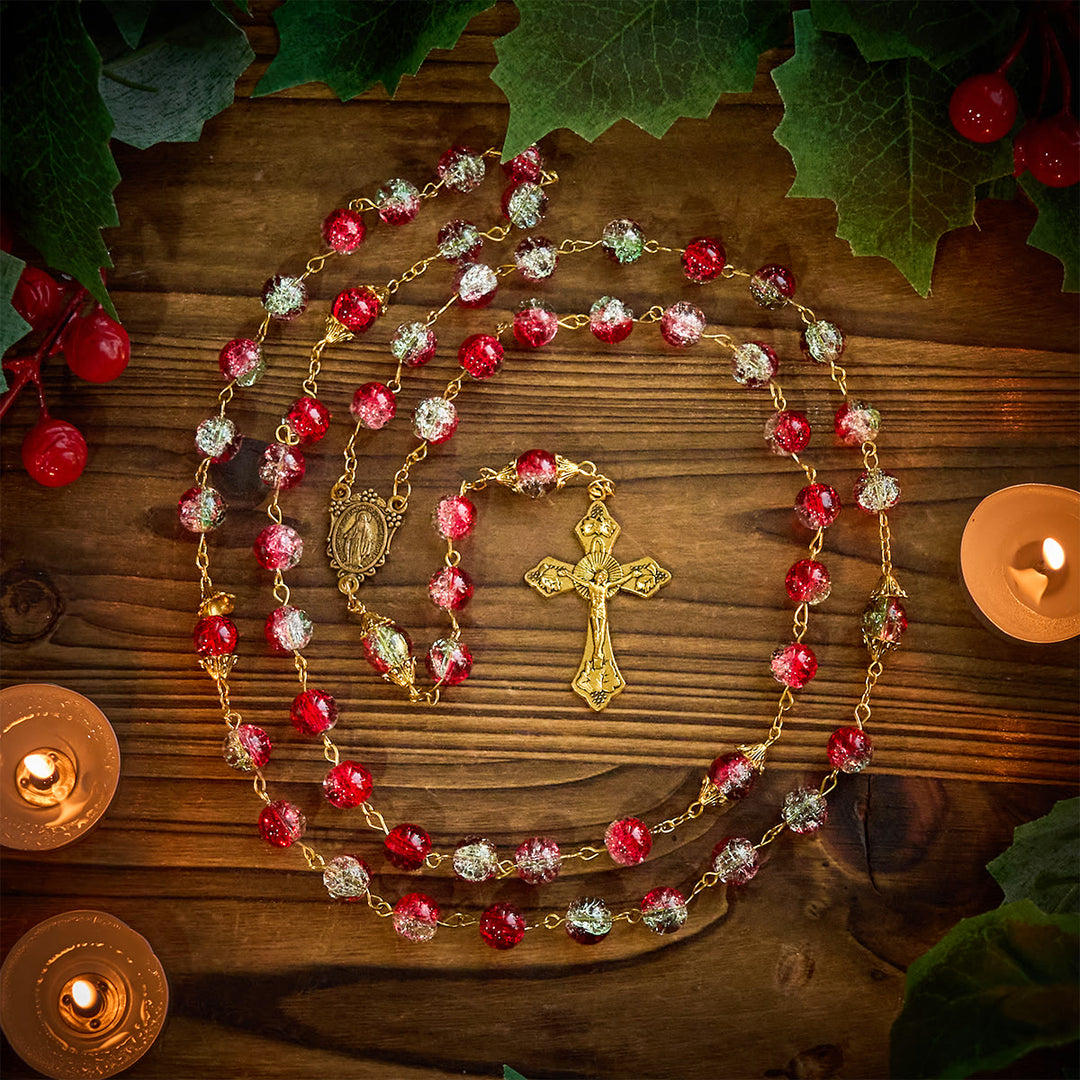 FREE Today: Christmas - Themed Red Bead Rosary with Golden Crucifix & Madonna Medal - image 6