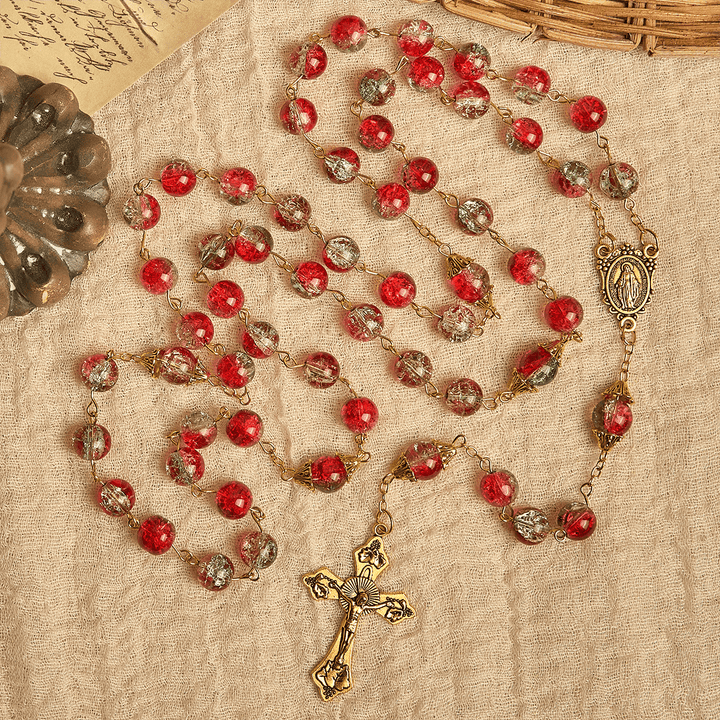 Christianartworkshop PRAYERFUL FAITH: Christmas-Themed Red Bead Rosary with Golden Crucifix & Madonna Medal - image 5