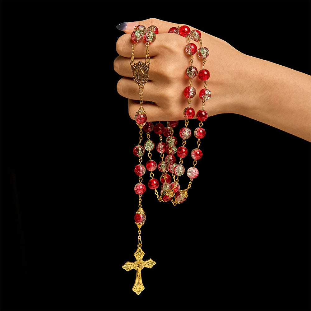 Christianartworkshop Christmas - Themed Red Bead Rosary with Golden Crucifix & Madonna Medal - image 1
