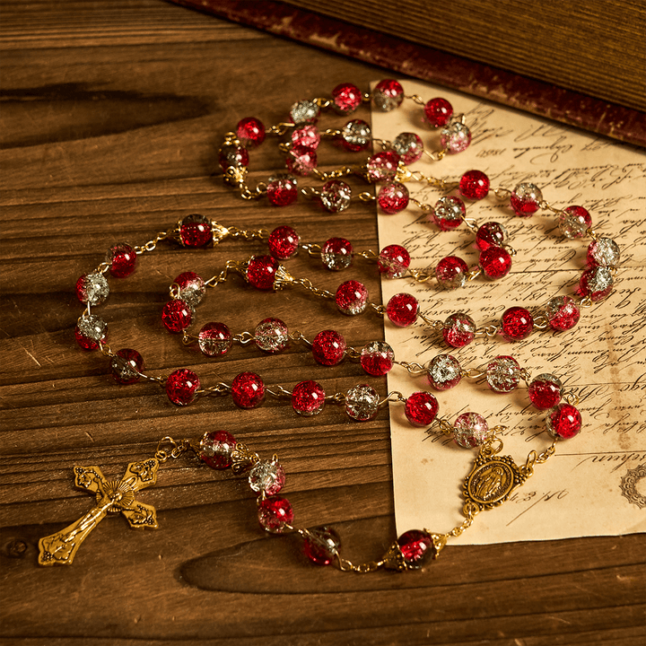 FREE Today: Christmas - Themed Red Bead Rosary with Golden Crucifix & Madonna Medal - image 2