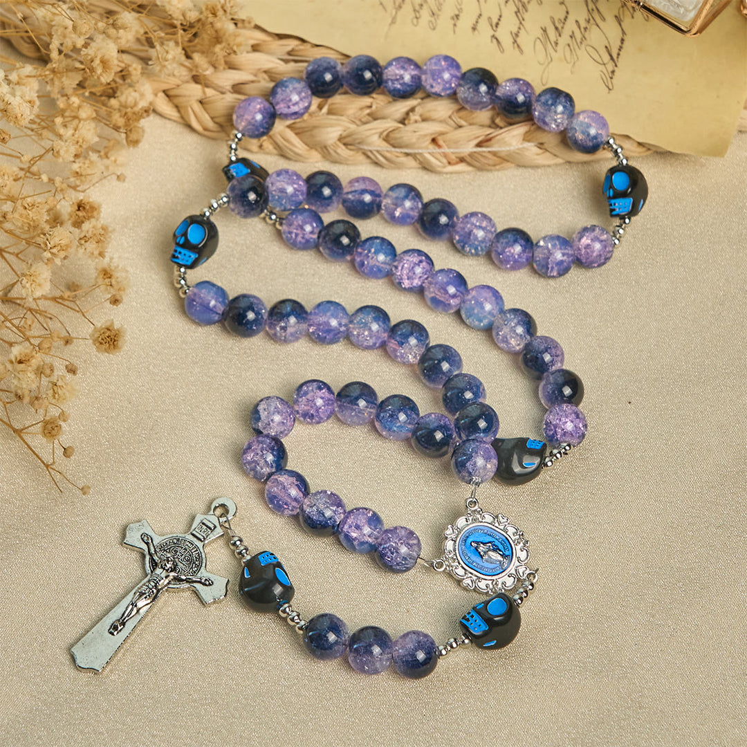 Christianartworkshop Halloween Gothic Rosary: Purple Beads, Skull Details & Silver Crucifix - image 3