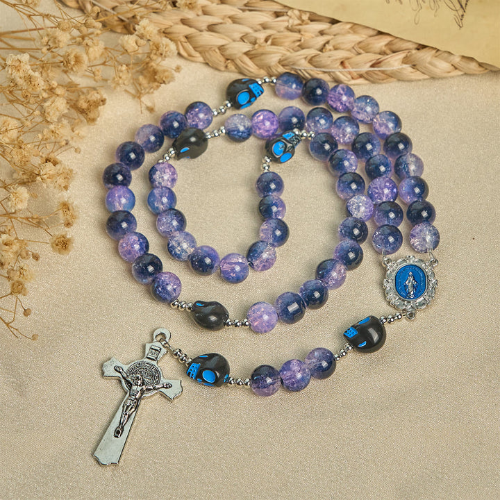 Christianartworkshop Halloween Gothic Rosary: Purple Beads, Skull Details & Silver Crucifix - image 2