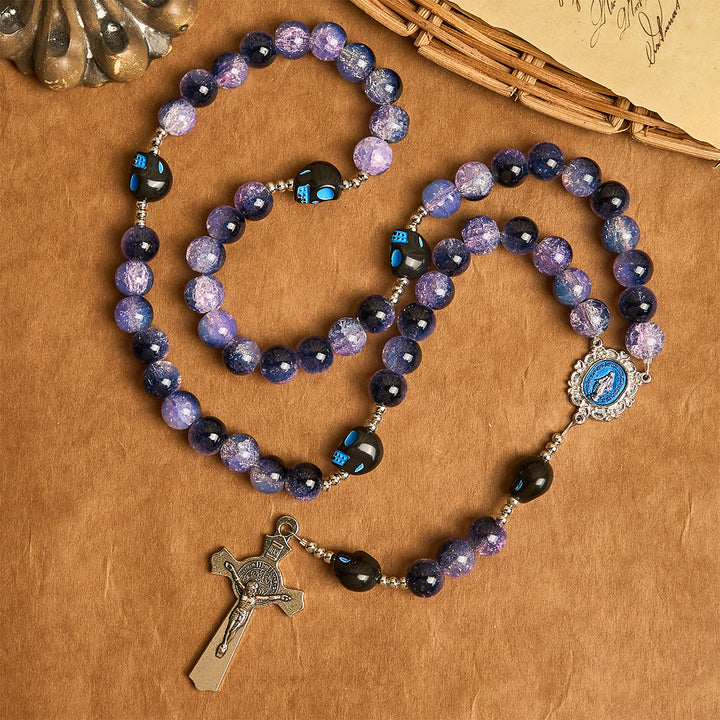 Christianartworkshop Halloween Gothic Rosary: Purple Beads, Skull Details & Silver Crucifix - image 4