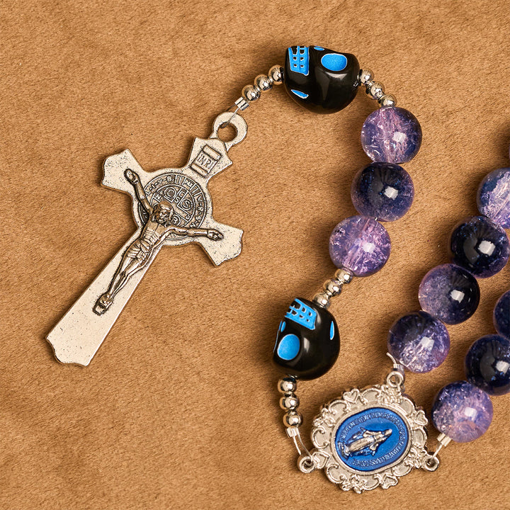 Christianartworkshop Halloween Gothic Rosary: Purple Beads, Skull Details & Silver Crucifix - image 8