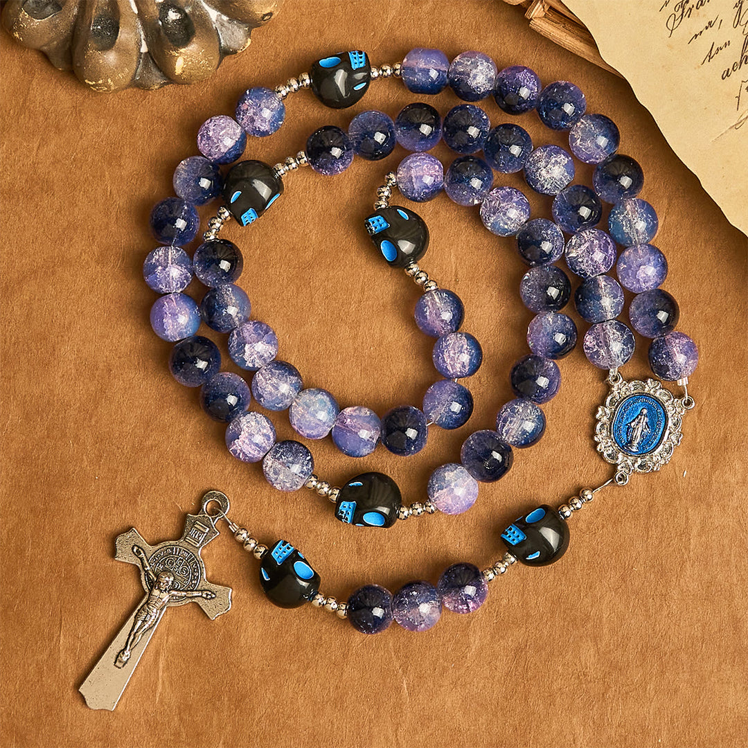 Christianartworkshop Halloween Gothic Rosary: Purple Beads, Skull Details & Silver Crucifix - image 5