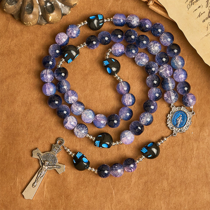 Christianartworkshop Halloween Gothic Rosary: Purple Beads, Skull Details & Silver Crucifix - image 5
