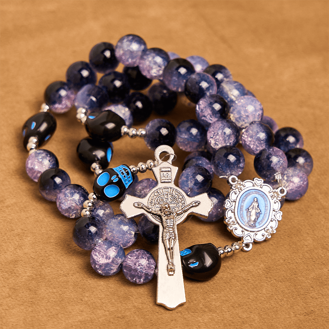 Christianartworkshop Halloween Gothic Rosary: Purple Beads, Skull Details & Silver Crucifix - image 6