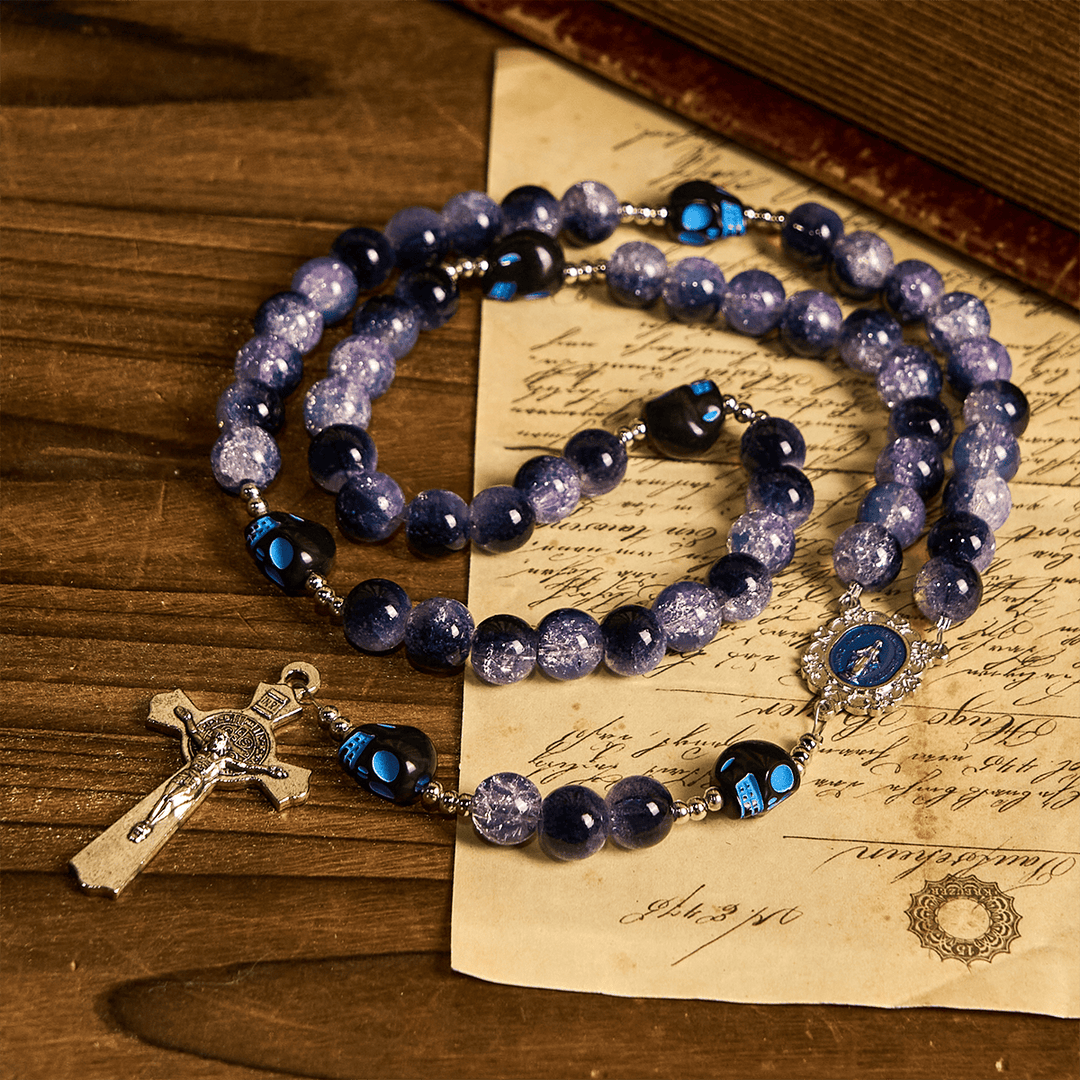 Christianartworkshop Halloween Gothic Rosary: Purple Beads, Skull Details & Silver Crucifix - Purple Halloween - Themed Rosary - image 0