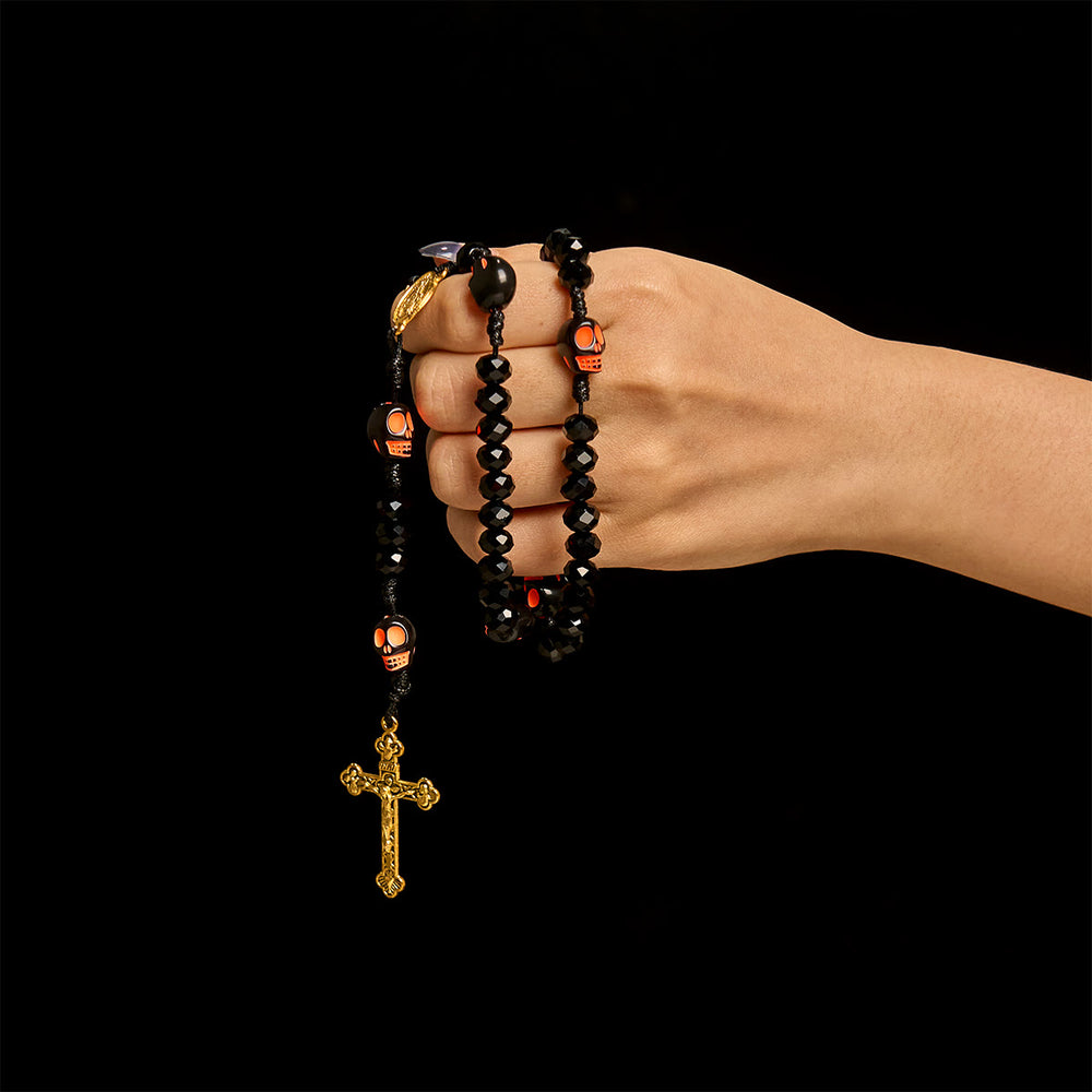 Christianartworkshop Halloween Gothic Style Rosary: Black Skull Design with Golden Crucifix - image 1