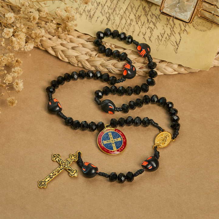 Christianartworkshop Halloween Gothic Style Rosary: Black Skull Design with Golden Crucifix - image 3