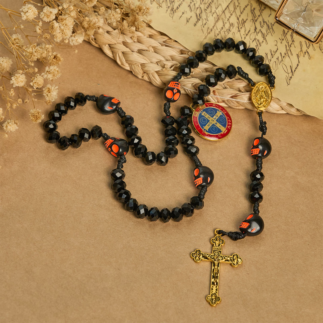 Christianartworkshop Halloween Gothic Style Rosary: Black Skull Design with Golden Crucifix - image 4