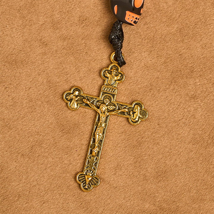 Christianartworkshop Halloween Gothic Style Rosary: Black Skull Design with Golden Crucifix - image 8