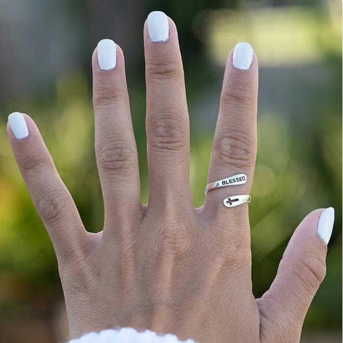 Christianartworkshop Adjustable “BLESSED” & Cross Ring: Minimalist - Style Spiritual Accessory - image 3