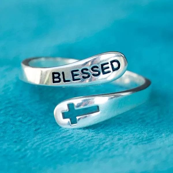 Christianartworkshop Adjustable “BLESSED” & Cross Ring: Minimalist - Style Spiritual Accessory - BLESSED & CROSS - image 0