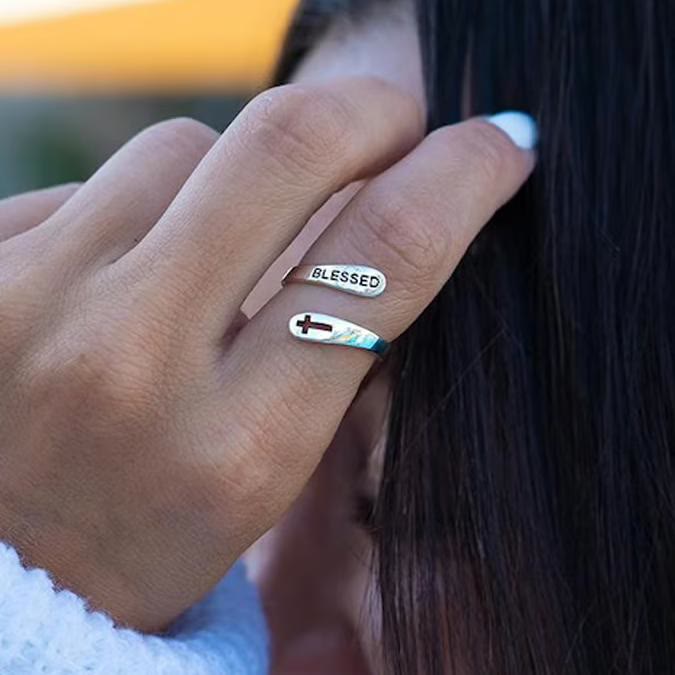 Christianartworkshop Adjustable “BLESSED” & Cross Ring: Minimalist - Style Spiritual Accessory - image 2