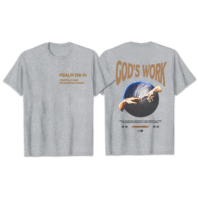 Christianartworkshop God's work.Psalm 139:14 Unisex Cotton T-Shirt - Grey - 2XL - image 2