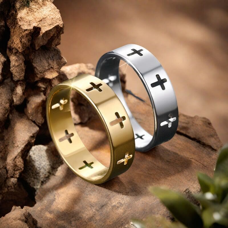 FREE Today: Multi - Cross Cutout Band Ring: Two - Color Stainless Steel Faith Jewelry - image 3