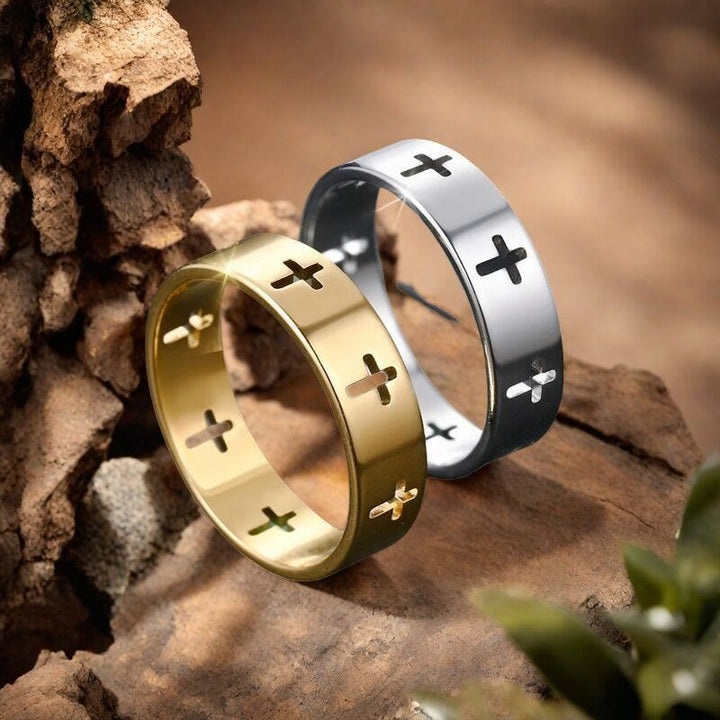 FREE Today: Multi - Cross Cutout Band Ring: Two - Color Stainless Steel Faith Jewelry - image 3