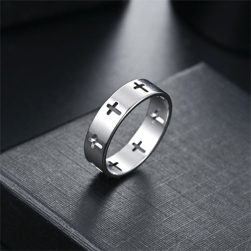 FREE Today: Multi - Cross Cutout Band Ring: Two - Color Stainless Steel Faith Jewelry - Silver - US11 - image 4