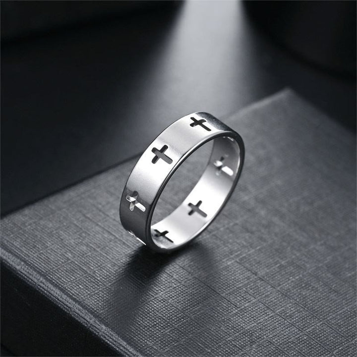 FREE Today: Multi - Cross Cutout Band Ring: Two - Color Stainless Steel Faith Jewelry - Silver - US11 - image 4