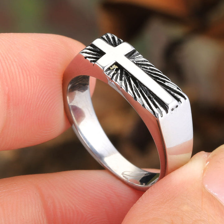 FREE Today: Edgy Religious Cross Ring: Stainless Steel with Radiant Detailing - image 2