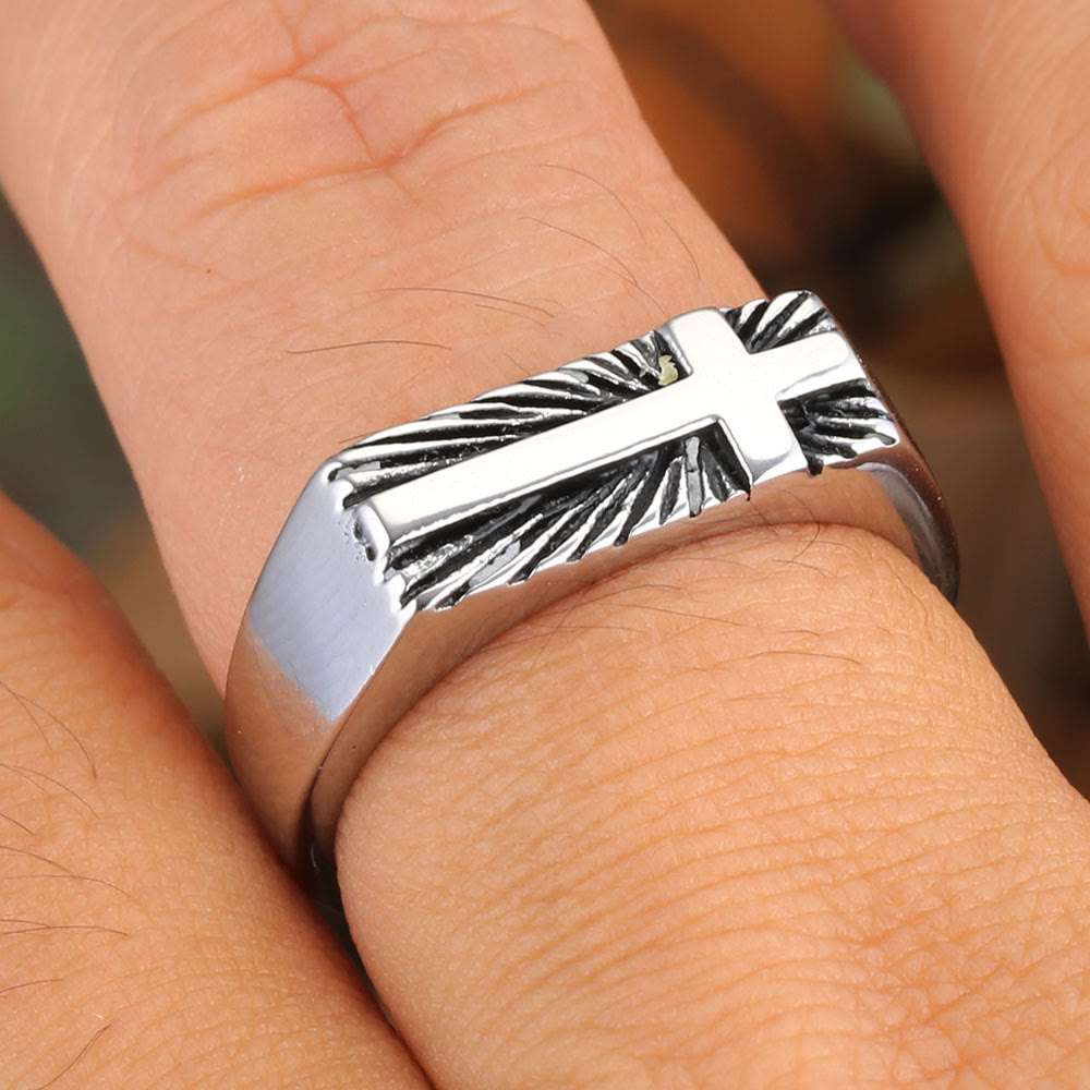 FREE Today: Edgy Religious Cross Ring: Stainless Steel with Radiant Detailing - image 1