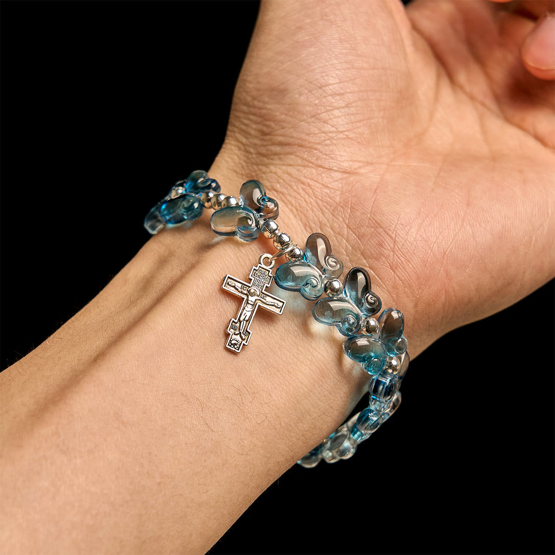 Christianartworkshop Wings of Devotion Shimmering Blue Butterfly Prayer Bracelet, Animal Rosary - image 9