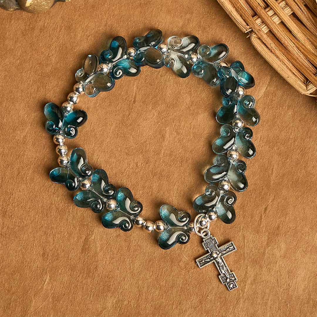 Christianartworkshop Wings of Devotion Shimmering Blue Butterfly Prayer Bracelet, Animal Rosary - image 11